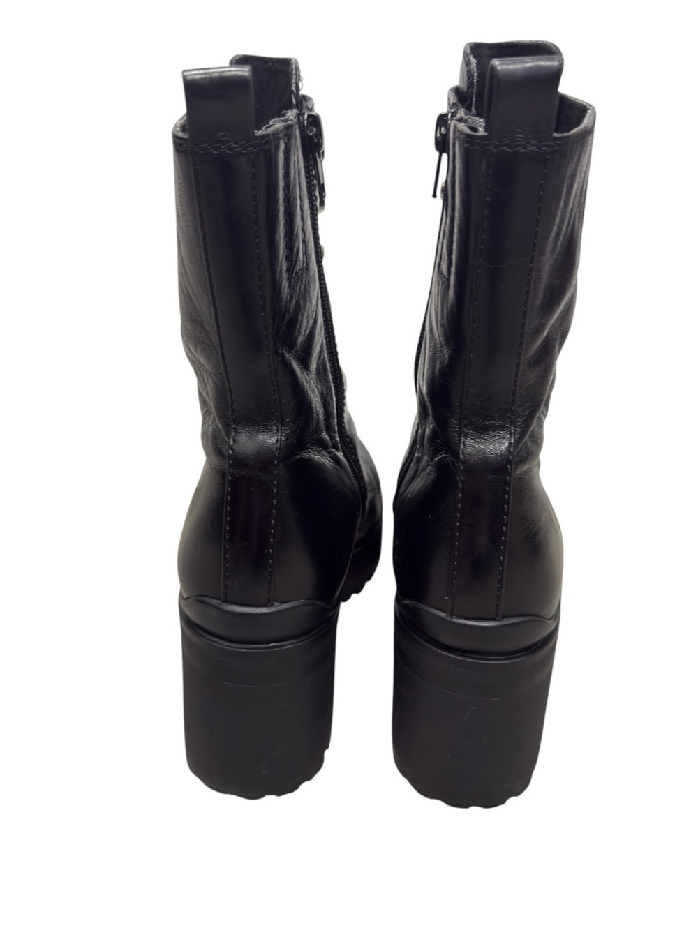 Tonette Combat Black Chunky Moto Edgy Leather Lug Sole Studded Platform Boots - Picture 6 of 17